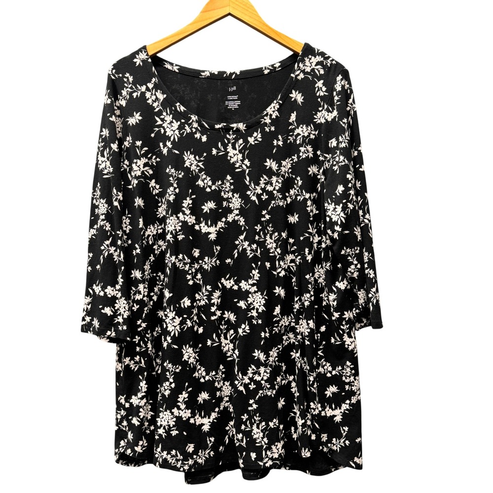 J.Jill Tunic Womens XL Luxe Supima A-Line Black Floral Casual Pullover Shirt